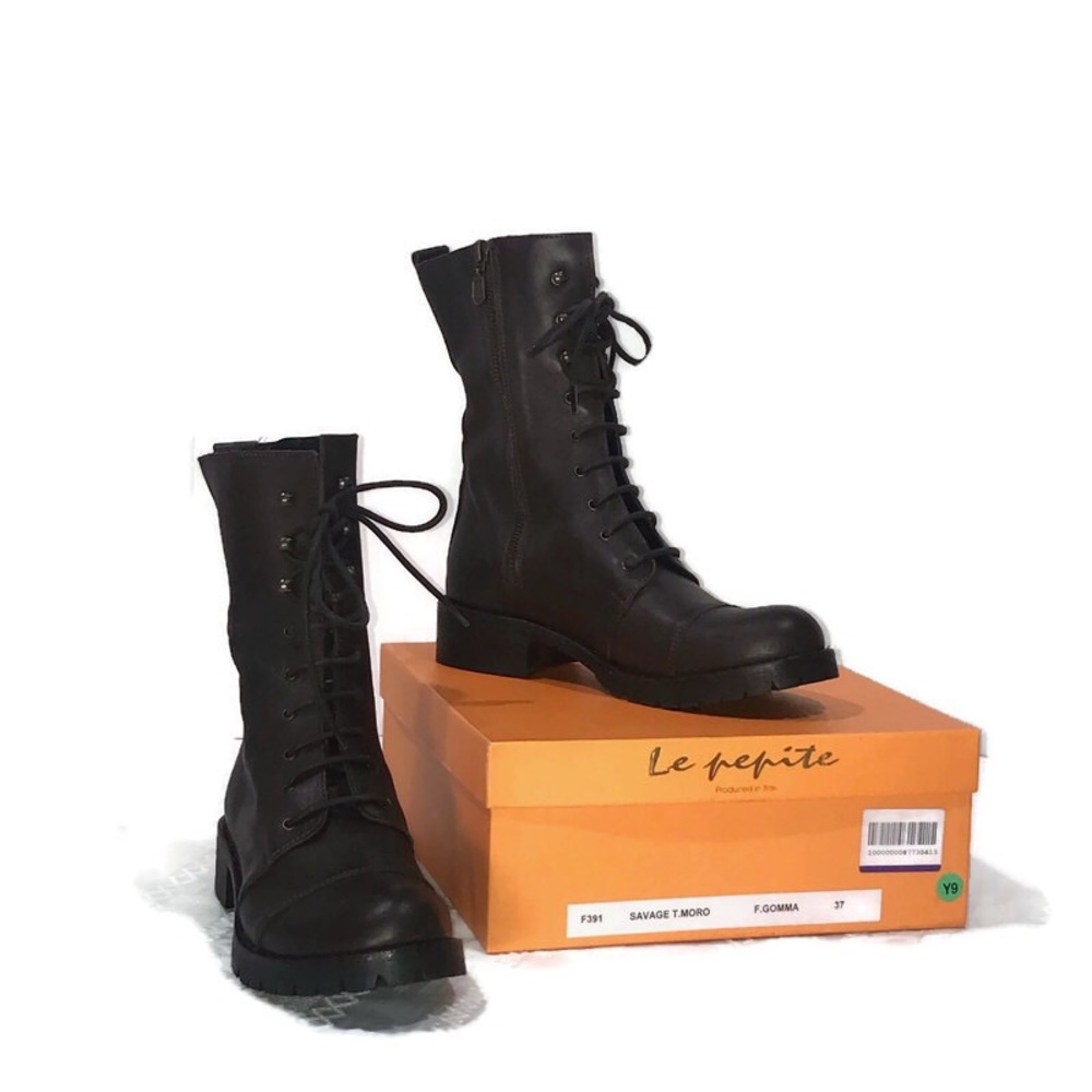 LA PEPITE Brown Leather Lace up Combat Boots Sz 37